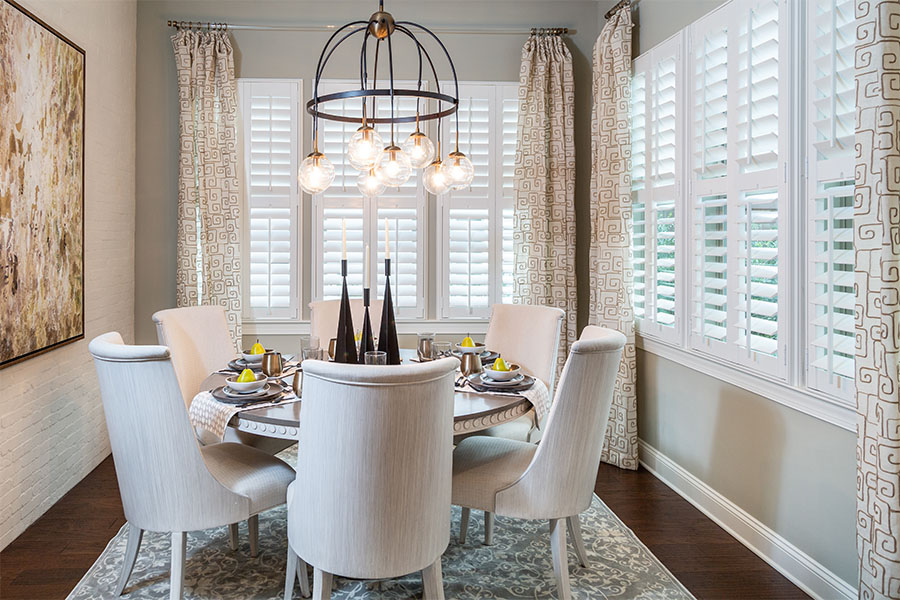 White polywood shutters in a dining room